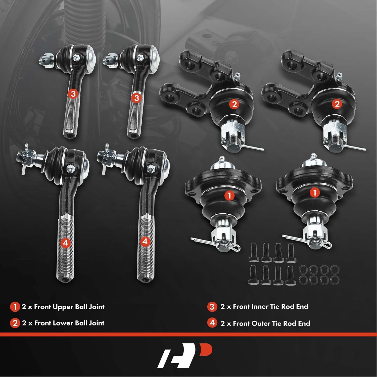 A-Premium Set of 8, Front Upper & Lower Ball Joint, Inner & Outer Tie Rod End, Compatible with Nissan Pathfinder 1987-1992, Pickup 1995-1997, D21 1986-1994