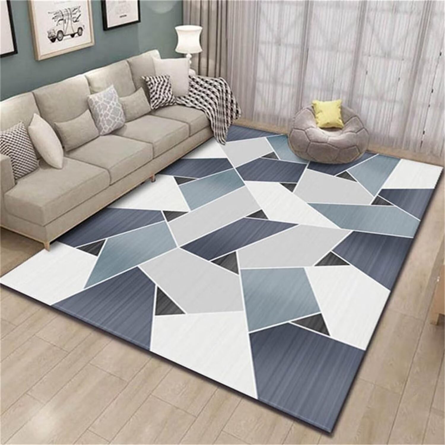 Antirutsch Bettvorleger Teppich blau-grau 160x230cm, Kuschel Moderne Geometrie für Wohnzimmer Teenager-Schlafzimmer