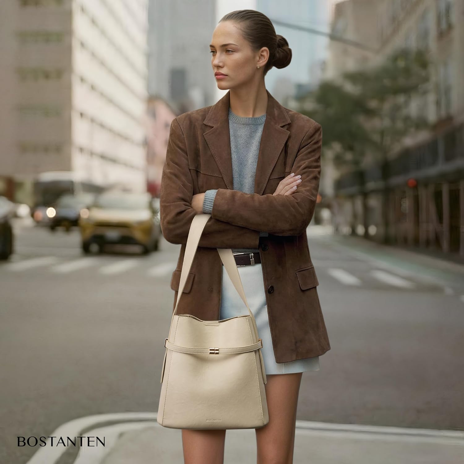 BOSTANTEN Bucket Bag Soft Vegan Leather Purses for Women Trendy Shoulder Handbags with Separate Pouch - Image 2