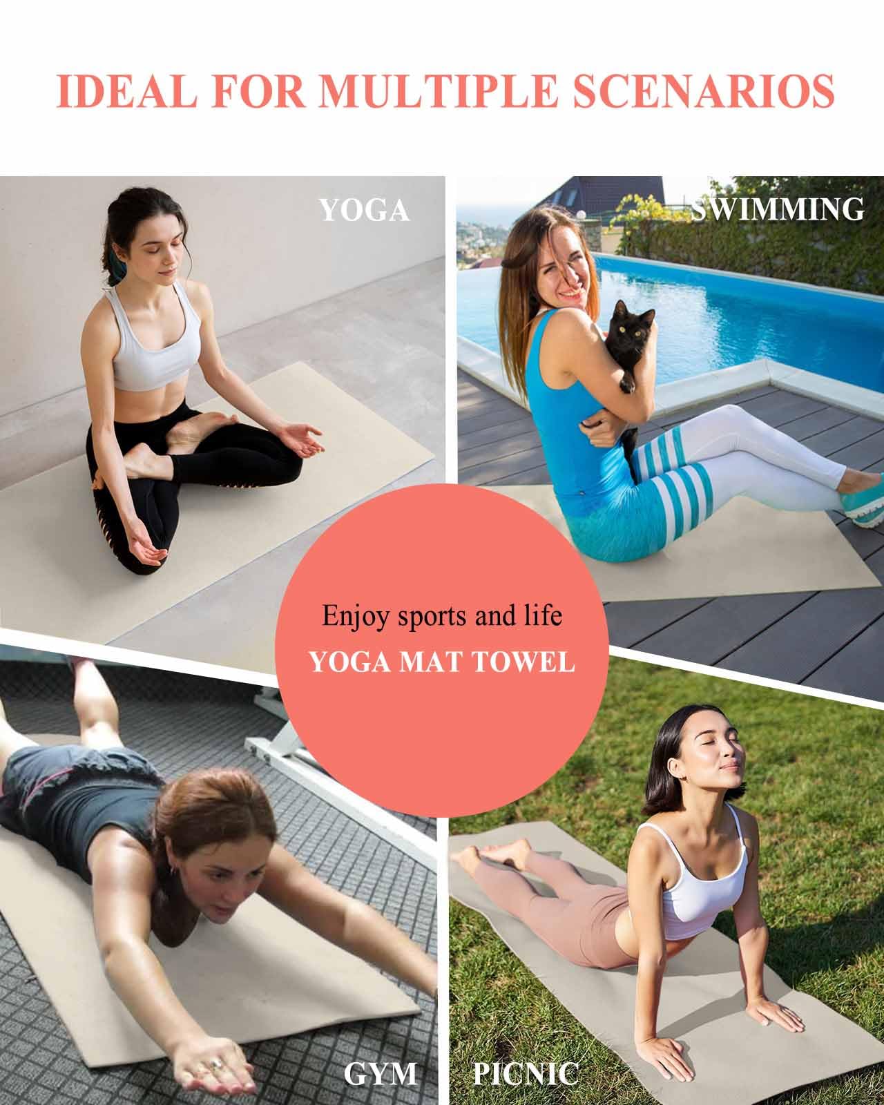 DecorLovee Toalla de yoga para yoga caliente, toalla de microfibra que absorbe el sudor, toalla de yoga antideslizante con 4 bolsillos en las esquinas para Bikram, pilates, moderno blanco marfil puro,