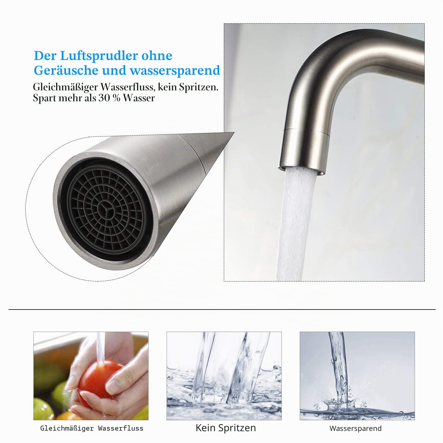 BONADE Niederdruck Armatur Küche Edelstahl, Küchenarmatur Niederdruck 360° Drehung, Spültischarmatur Mischbatterie Einhandmischer für Küche, Wasserhahn Küche Niederdruck 3 Anschlüsse an den Boiler