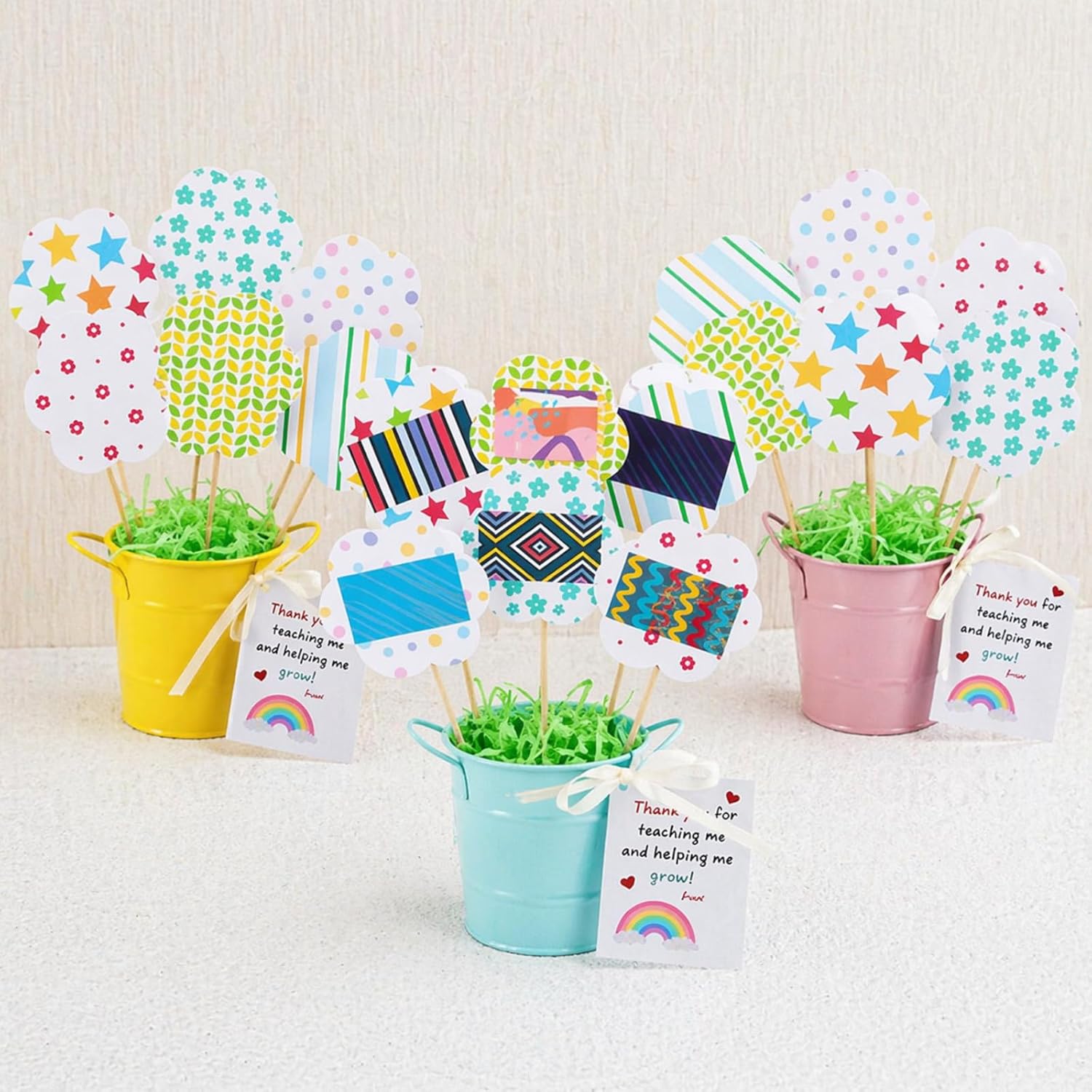 AceOrbit 12 Pack Teacher Gifts, Teacher Appreciation Gifts, 12 Pot, 12 Bouquet Card, Teachers Survival Kit, Coffee Gift Card Holder You Gift for End of Year Back to School Birthday Graduation