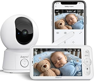 Monitores bebé ARENTI 1080P Camara Vigilancia Bebe con Control de 5'' Monitor, 355° PTZ