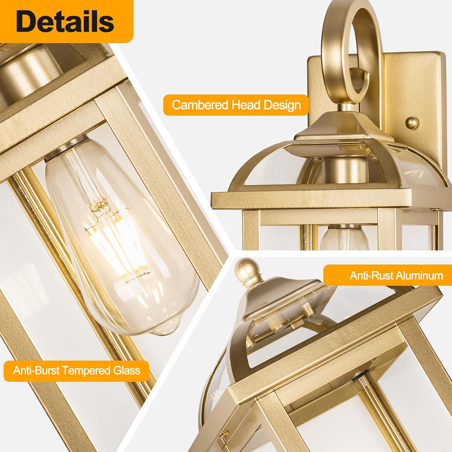 Luxtury Gold Large Outdoor Light Fixtures Plus Same Sytle Pendant Light Anti-Rust Aluminum Exterior Lights IP65 Waterproof Lantern Enclosed Bottom