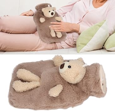 Hot Water Bag, Cute Stuffed Animal Cover with Plush Bear Design, 1000ml Cartoon Warm Water Bag, for Arthritis and Menstrual Cramps Relief (Brown)