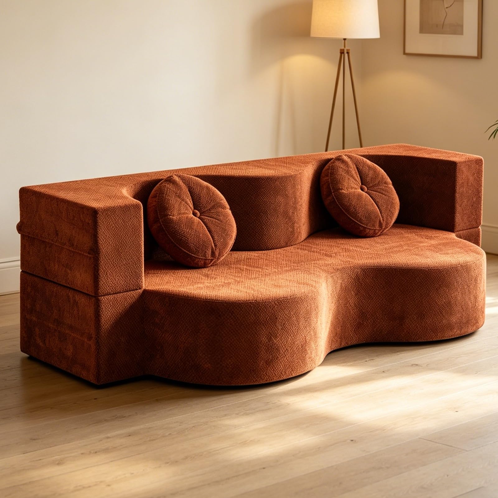 Divano Letto In Tessuto Compresso, Divano Letto Pieghevole 2 In 1 Per Soggiorno, Camera Da Letto, Ufficio, Doppi Posti, Comodo Divano Salvaspazio(Brown,150cm*100cm)