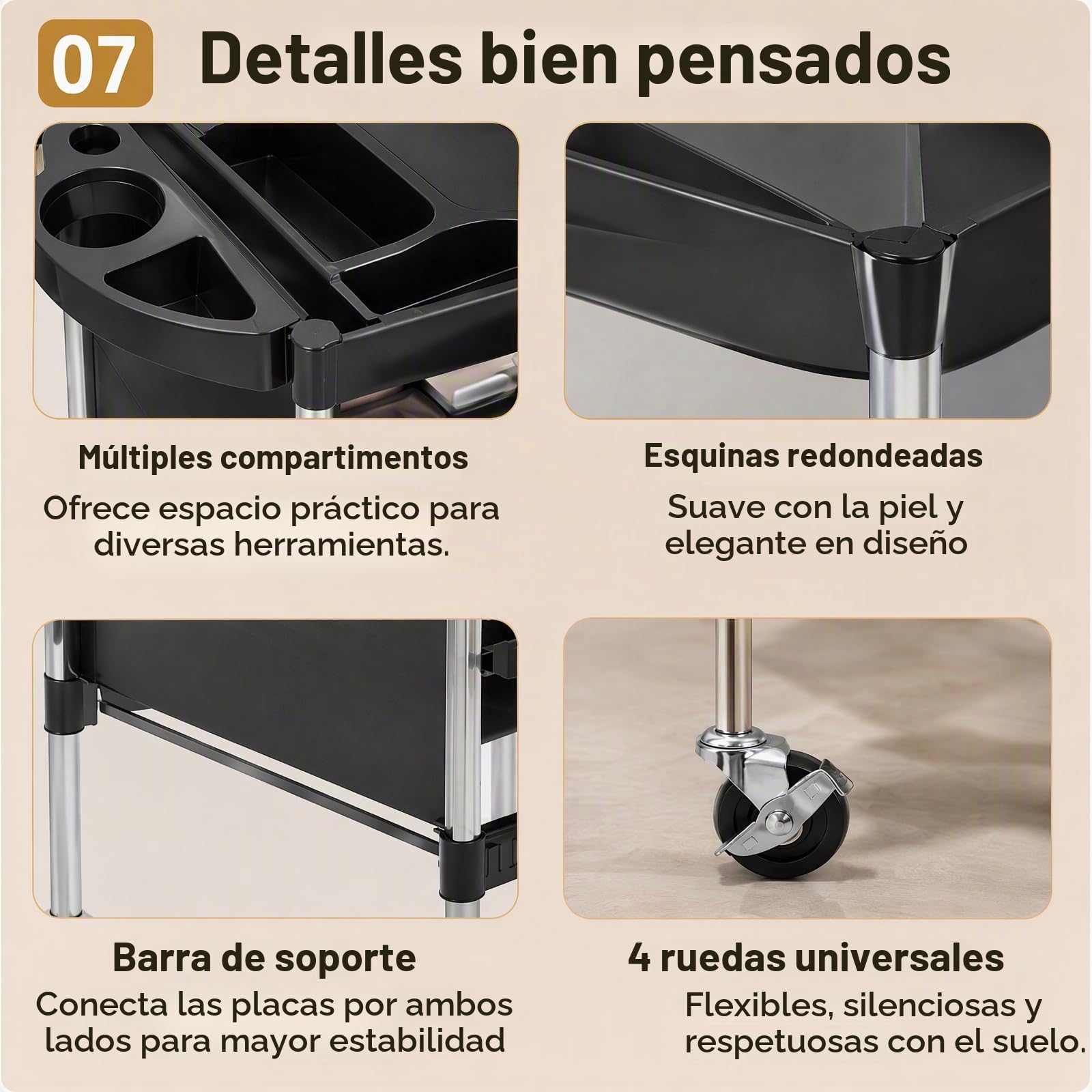 Carrito de peluquería de 6 pisos, carrito de peluquería, con 5 cajones, carrito de trabajo para peluquería, peluquería, peluquería, spa