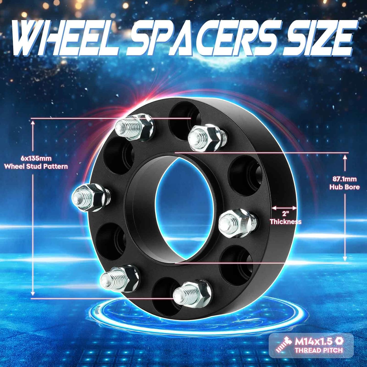 TadaMark 6x135 2in Hubcentric Wheel Spacers, Forged 6 Lugs Wheel Adapters, Fit for Ford Expedition/F-150 Lincoln Navigator 2015-2023, 87.1mm Bore with M14x1.5 Studs 4pcs