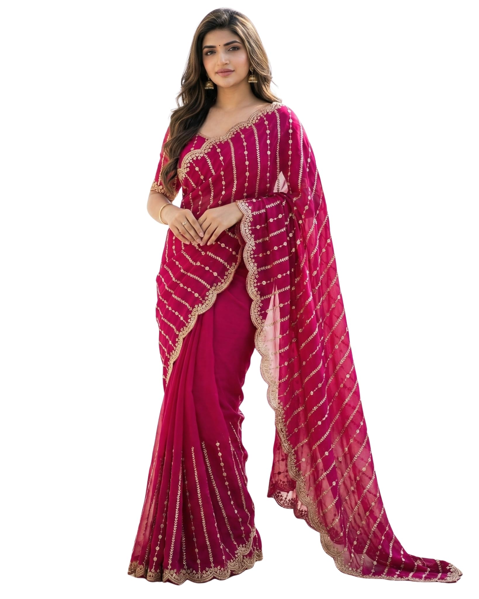 amazon brand - tavasya Fendy Satin Dual Shade Rani Saree with Multi Sequin Embroidery Work | Designer Party and Wedding Look Saree with Running Embroidered Blouse-picture-56