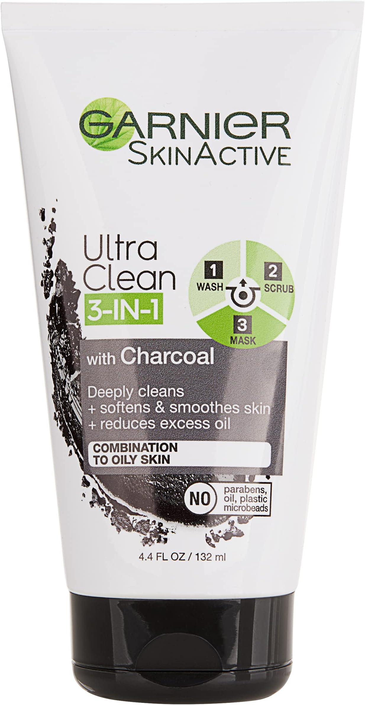 Garnier SkinActive Charcoal 3 in 1 Face Wash, Scrub and Mask, 4.4 fl. oz.