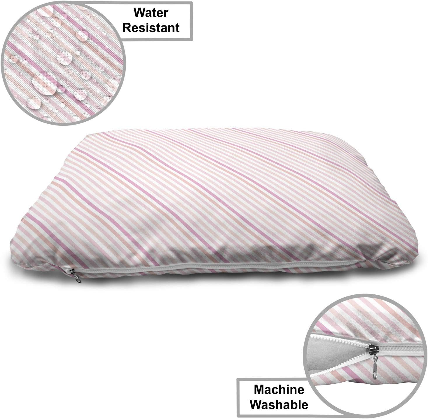 review Lunarable Blush Pink Pet Bed, Simplistic Geometric Abstract Diagonal Stripes on Plain Backdrop, Chew Resistant Pad for Dogs and Cats Cushion with Removable Cover, 24