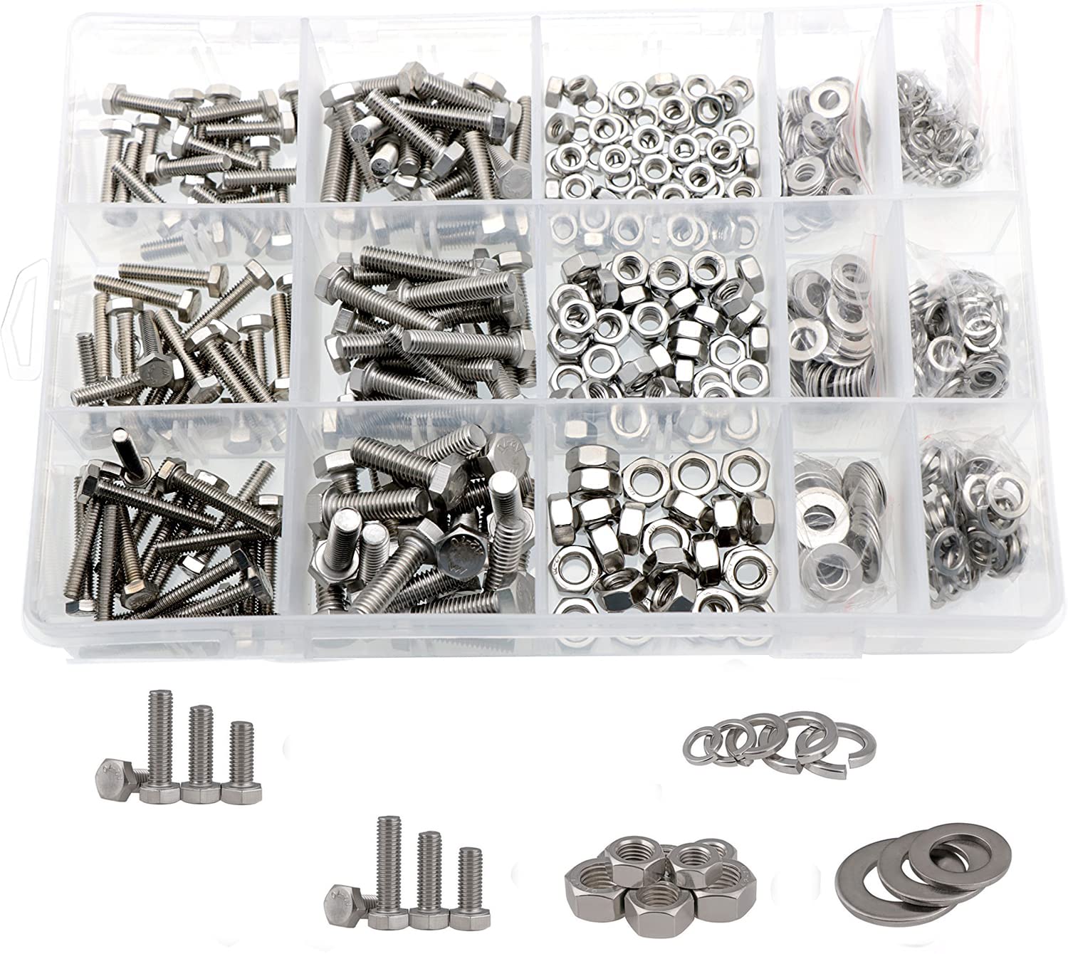 510 Stück Sechskantschraube Mutter Unterlegscheibe Set, Metrisch Edelstahl M4 M5 M6 Gewinde Befestigung Sortiment Kit für Maschinen und Bauwesen