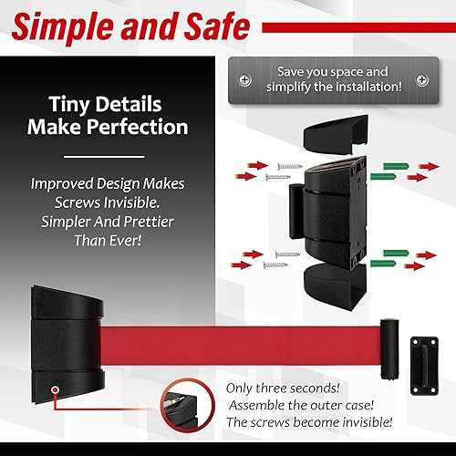 Miniatura 5 de DuraSteel Wall Mount Crowd Control Retractable Belt Barrier - 9.2 Ft Red Retractables Barrier Belt w/ABS Casing, Do Not Enter Crowd Control Barriers