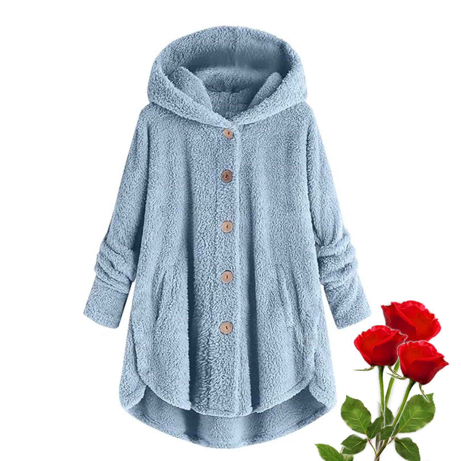 Bed Jackets for Women Fuzzy Fleece Cozy Sherpa Button Hooded Sweaters Fleece Jacket Long Hooded Cardigan