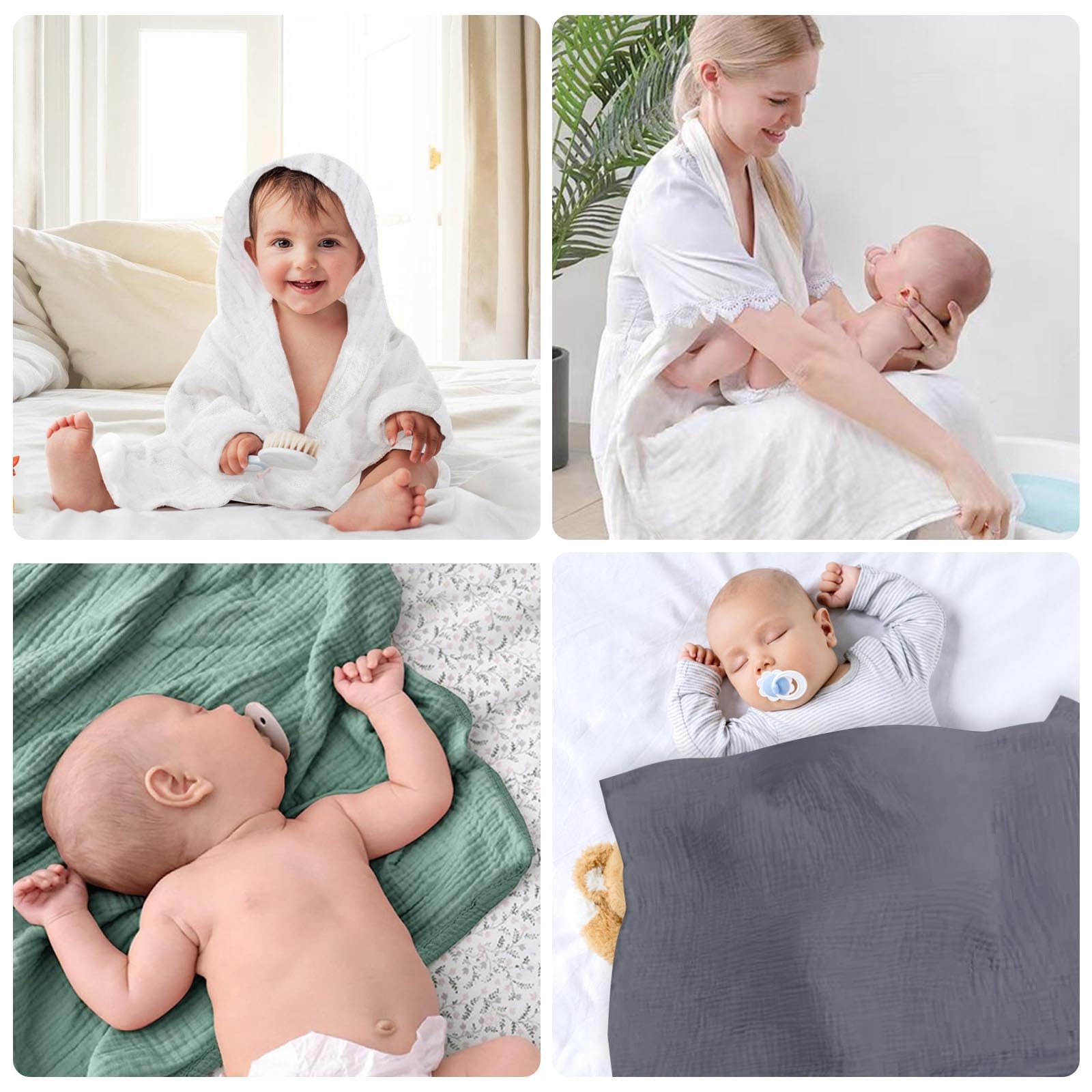 Baby Asciugamano con Cappuccio, 3 Pezzi Accappatoio Bambini per Bagnetto, Asciugamani con Cappuccio in Cotone 100% Mussola 80 x80 cm, Asciugamano per Bambini con Cappuccio, Accappatoio Neonato