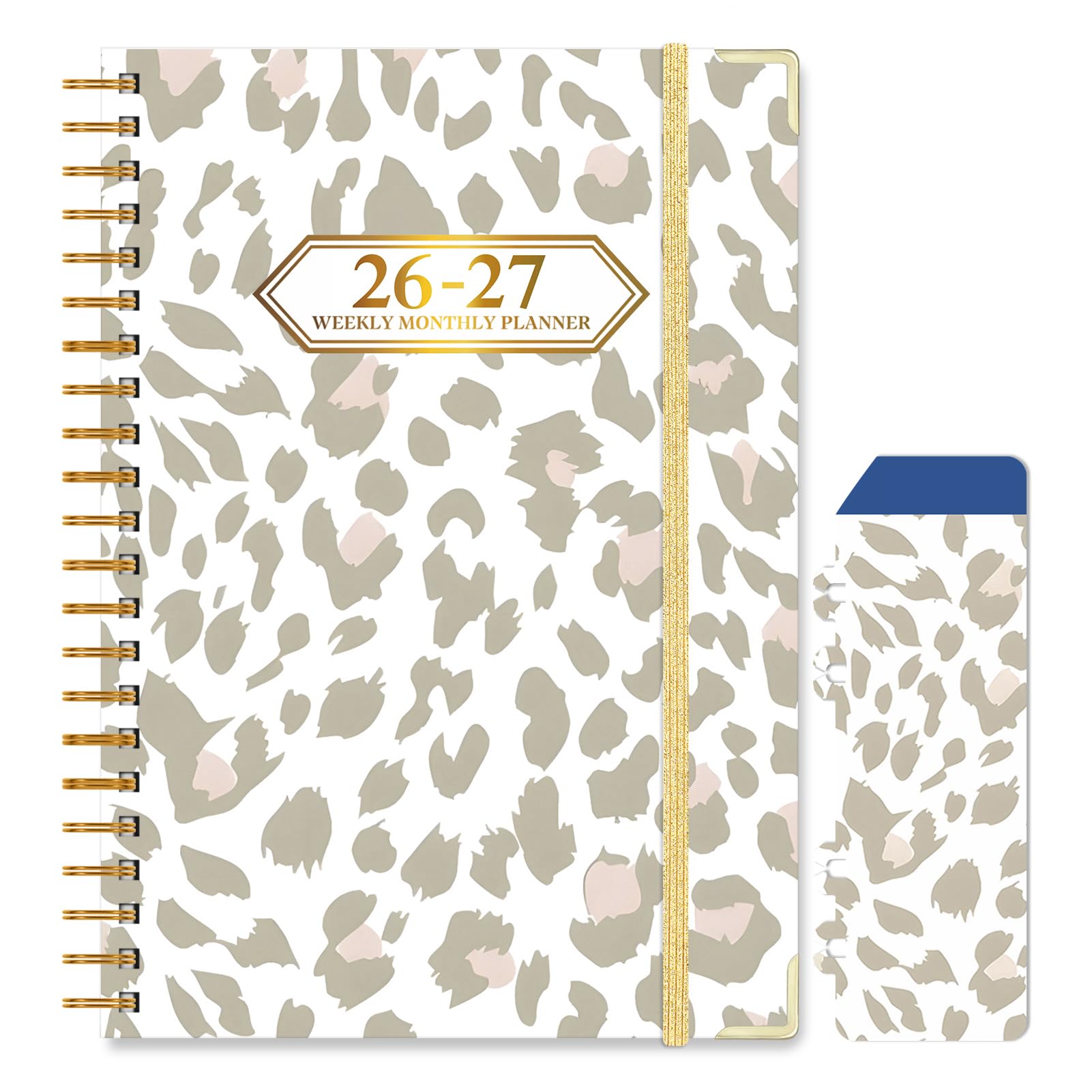 Knagsfa 2026-2027 Planner, Jul.2026-Jun.2027 Planner Weekly and Monthly 6.25"x8.5" with Page Tabs, Calendar Hardcover with Inner Pocket, Elastic Band, Twin-Wire Binding, Bookmark, Grey Pink Leopard