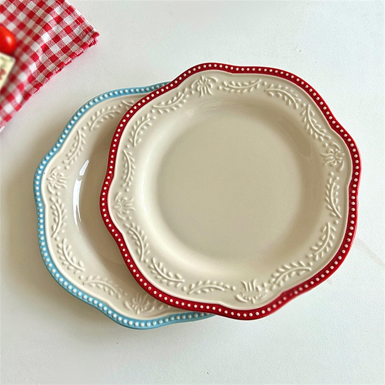 Platos De Cena Plato De Cena En Relieve Lateral Irregular De Cerámica Plato De Postre Plato De Ensalada Vintage Plato De Té De La Tarde Plato Plano Plato Frío(B)