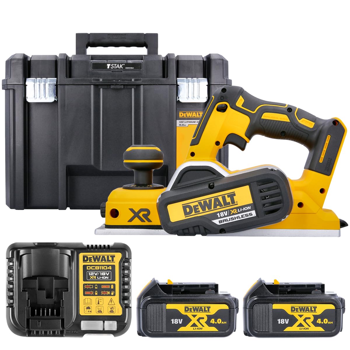 Dewalt Yellow Dcp580n 18V Brushless Planer With 2 X 4.0Ah Batteries & Charger In Tstak Dwst171195 Case