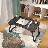 m MU Összecsukható Laptop Asztal - Hordozható Fa Ágyasztal 60x40 cm - Reggeliző Tálca, Olvasóállvány Fekete Színben Ágyhoz, Kanapéhoz 5