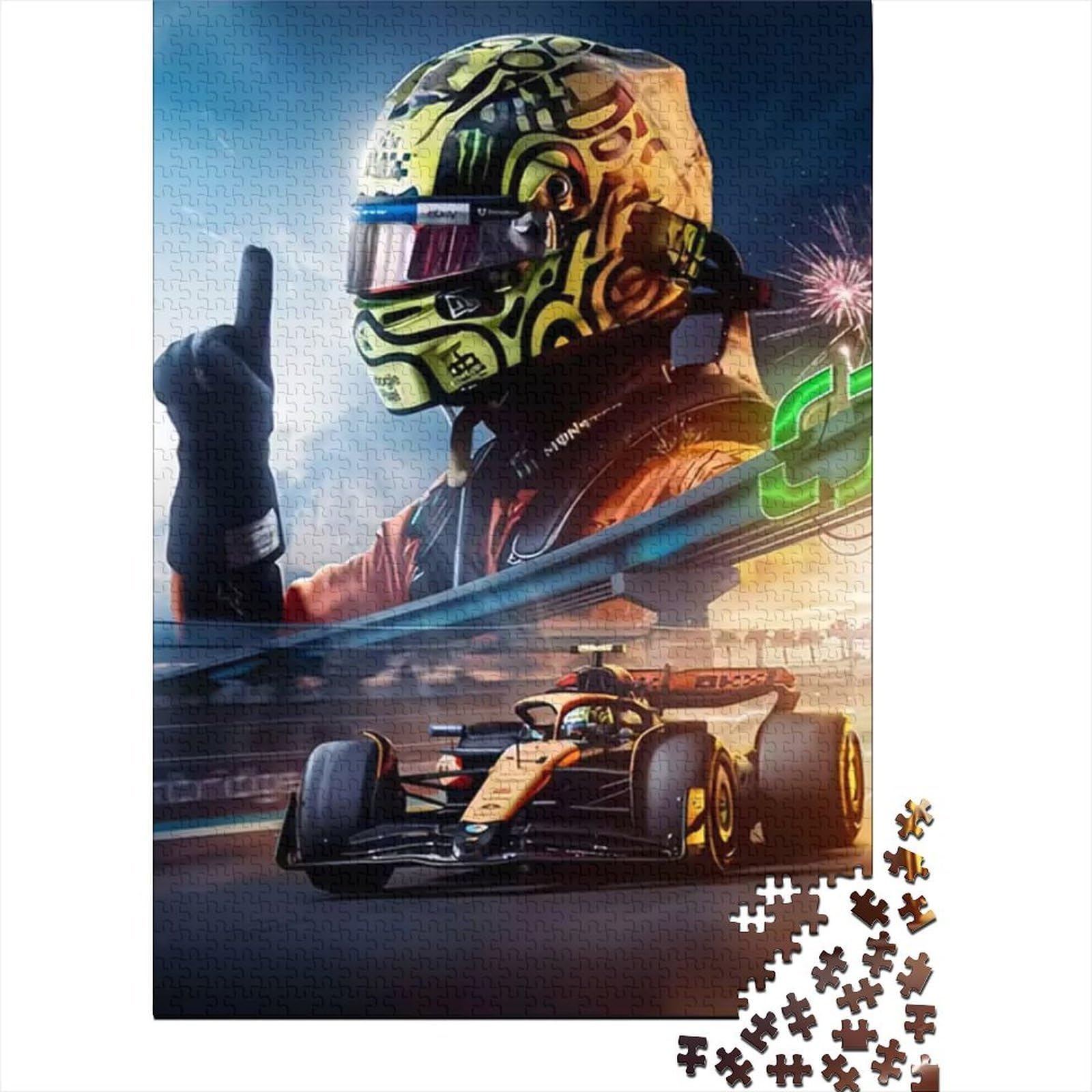 Racing Car 1000 Pieces Eco-Friendly Paper Helmet F1 Art Puzzle Adult Hobbyists Portable Mind Decompression Hours Fun 70x50cm/1000pcs