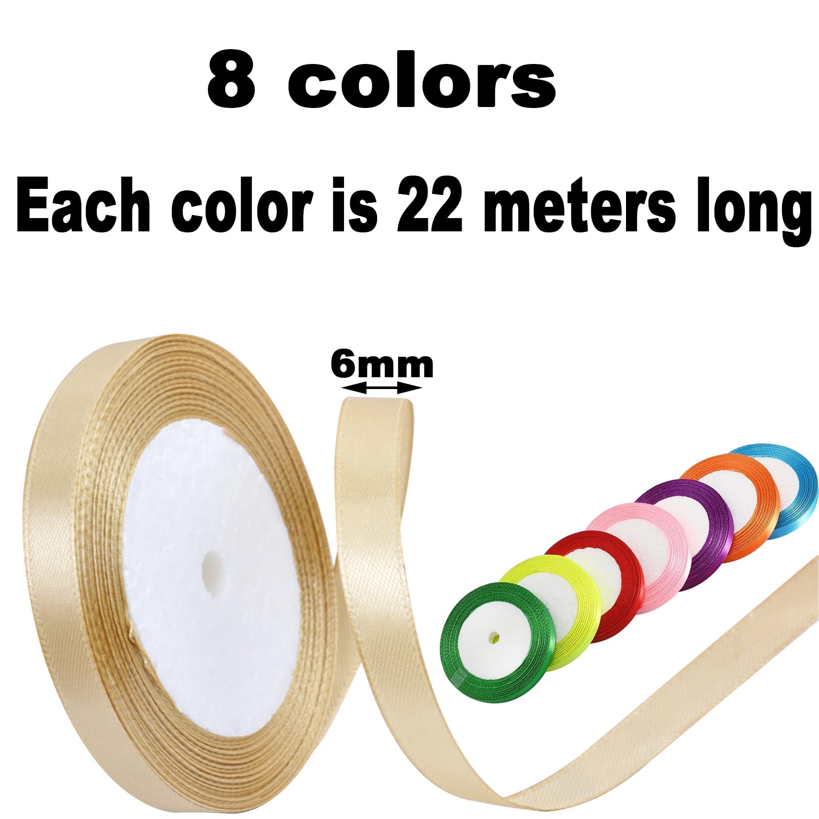 6 Rouleaux Ruban Cadeau, 2.5 Cm X 22 M Polyester Ruban Satin, Large