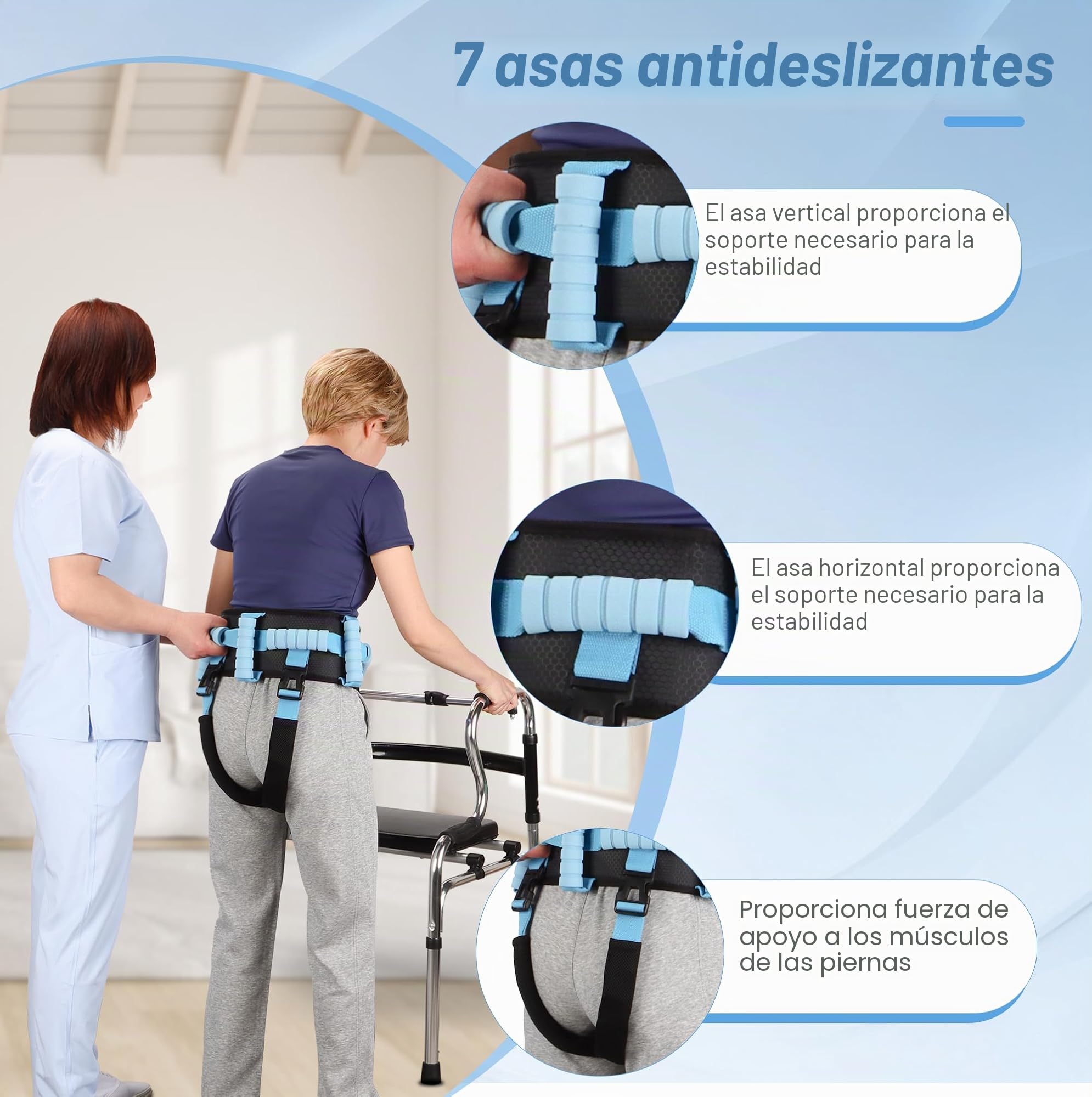 Correas de transferencia para personas mayores con 7 asas y correas desmontables para las piernas, cinturón de transferencia, cinturón de cuidado multifuncional para ancianos para ambulación