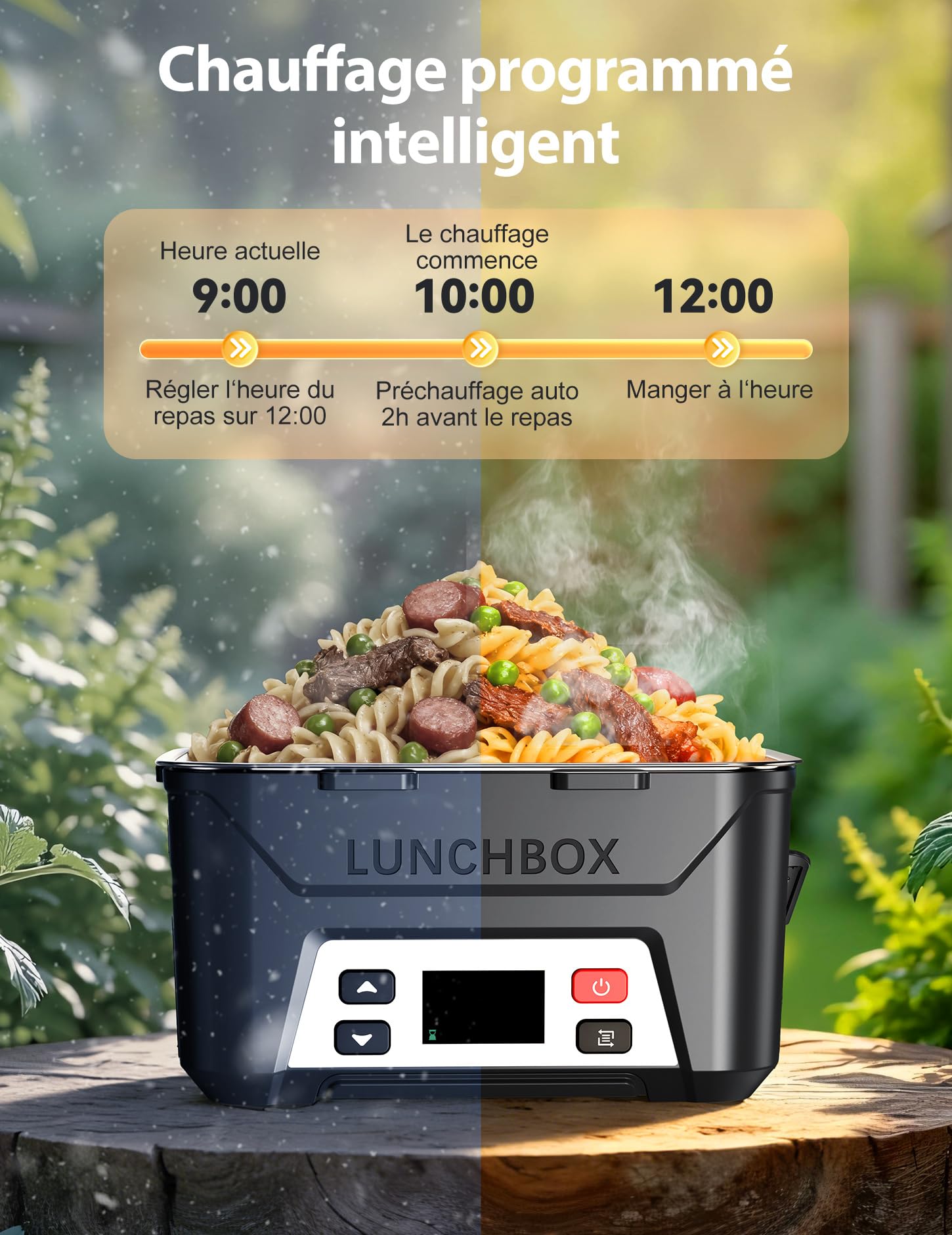 Docusvect Gamelle chauffante batterie, Lunch box chauffante rechargeable avec Chauffage Programmable, Chauffe plat électrique 1,3 L, réchauffe plat avec séparateurs amovibles et sac isotherme (Black)