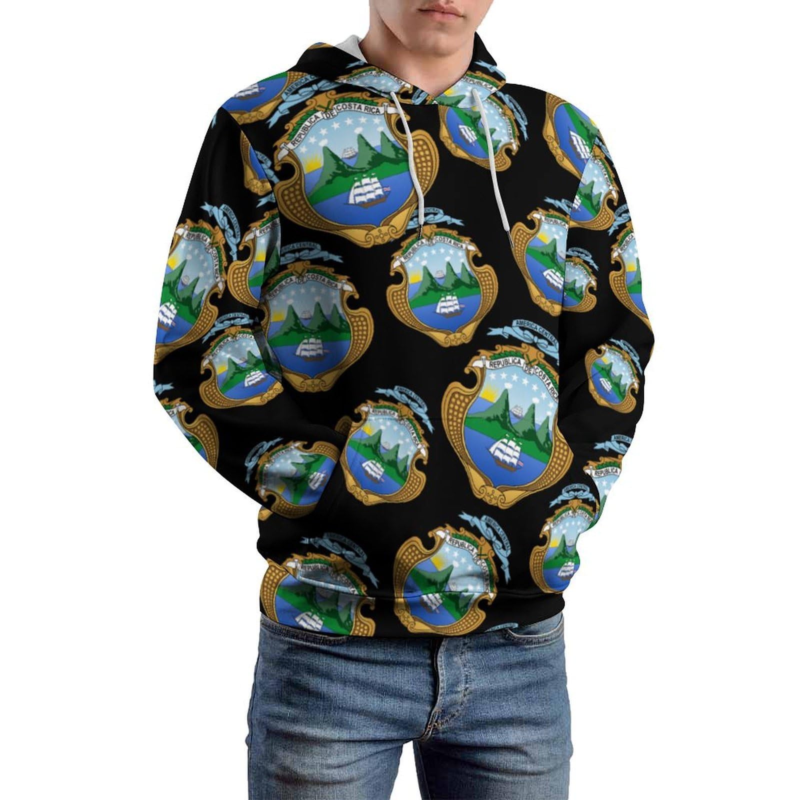 Coat of Arms of Costa-Ri-cas Felpa con cappuccio alla moda per uomo donna manica lunga grafica colorata morbida pullover top