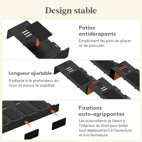 Lifewit Spice Drawer Organiser, 36PCS Interlocking Expandable Spice Rack Tray Inserts with Non-Slip Mats for Kitchen Drawers, Adjustable Storage for Spice and Seasoning Jars, Black - 4