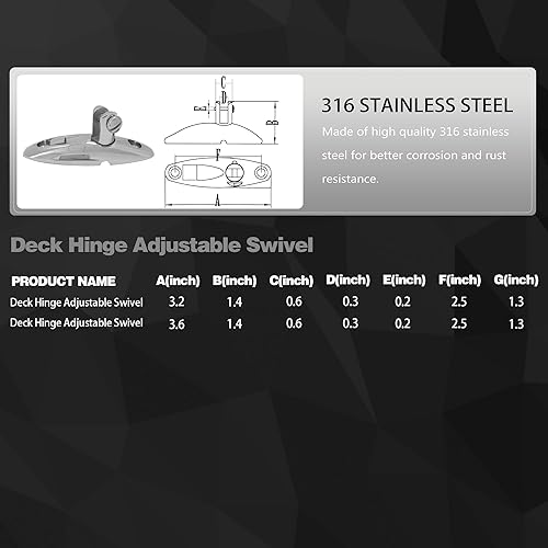 Miniatura 5 de Bimini top Deck Hinge 316 Stainless Steel Bimini Top Hardware Deck Side Mount Quick Release Fittings Marine Bimini Top Parts for Boats with Screws