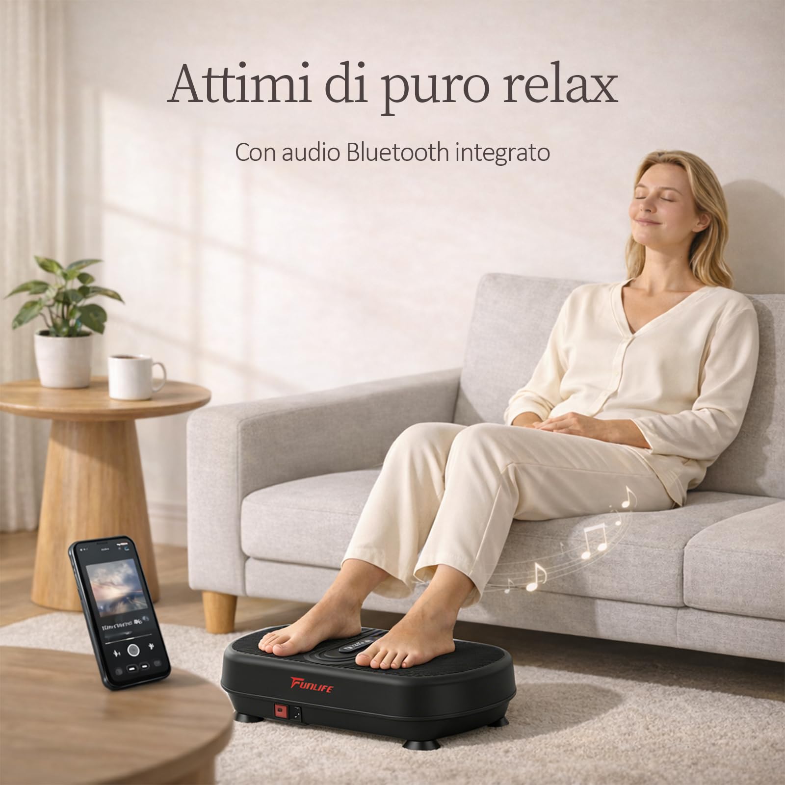 Funlife Piastra vibrante da 120 kg, 180 livelli, 5 programmi e manuale, Bluetooth e altoparlante, piastra fitness con corde per allenamento di tutto il corpo