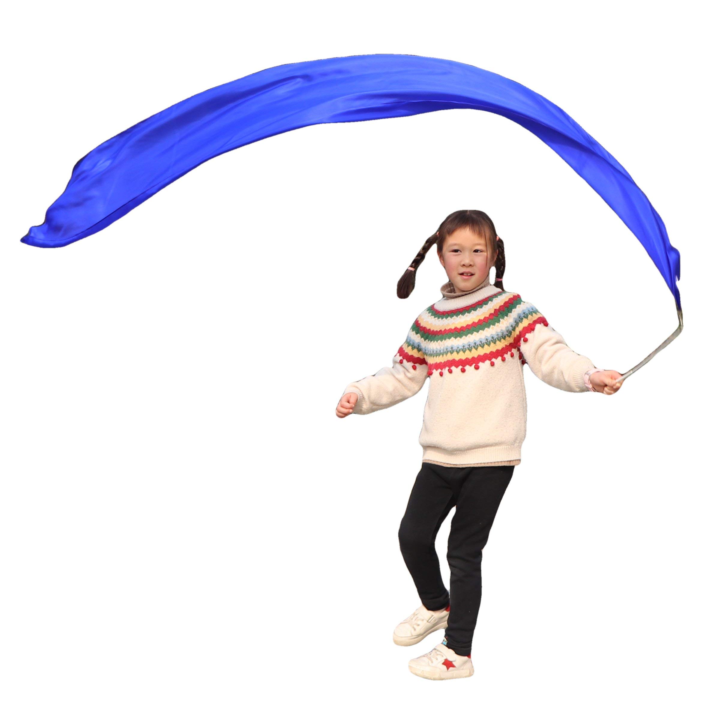 Winged Sirenny Lightweight Silk Dance Streamer, Hand-Dyed Ribbon Dancer Wand for Performances, Gymnastics & Festivals Juggling Play Silk with Rod (71" blue)