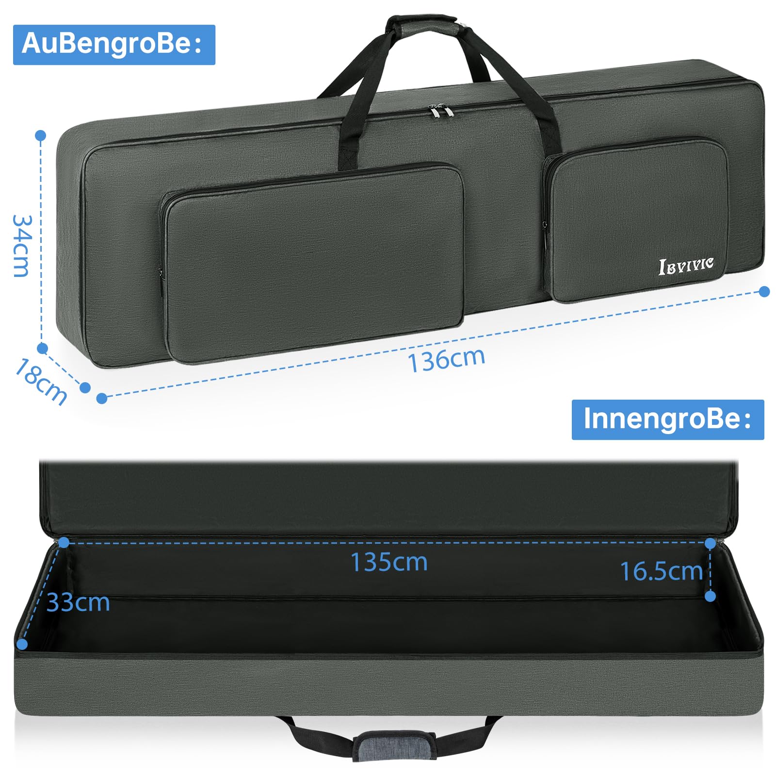 OUUTMEE 88 Custodia per tastiera 138 x 36 x 17 cm borsa trasporto tessuto Oxford 600D impermeabile