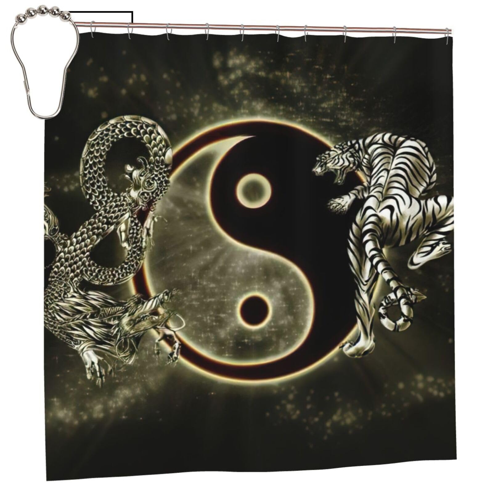 Rideau de douche Yin Yang de qualité supérieure avec œillets