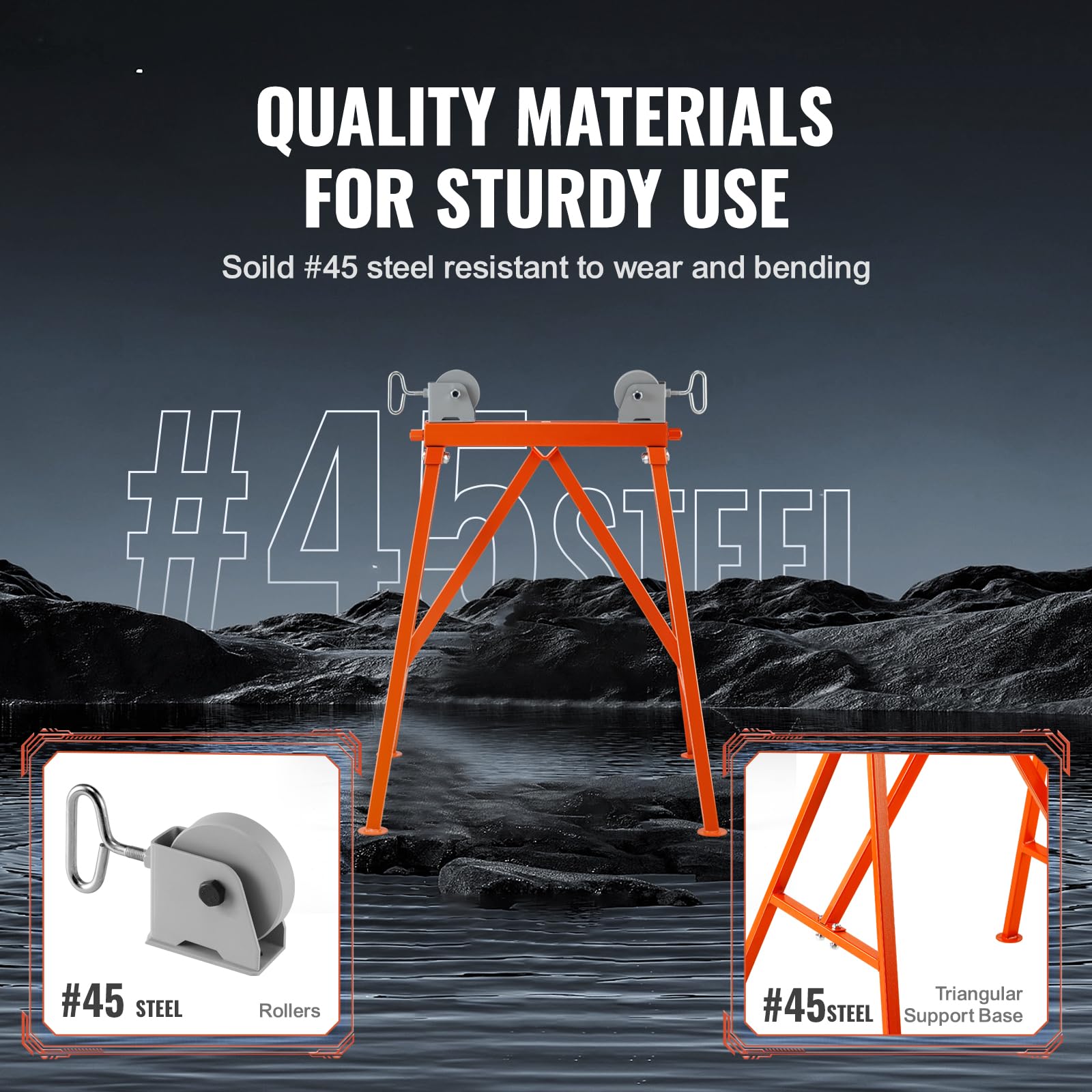 VEVOR Supporto per tubi con testa a rullo, resistente capacità di carico di 1134 kg, adatto per tubi da 5-91,4 cm, supporto per tubi a rullo in acciaio 45 # per saldatura