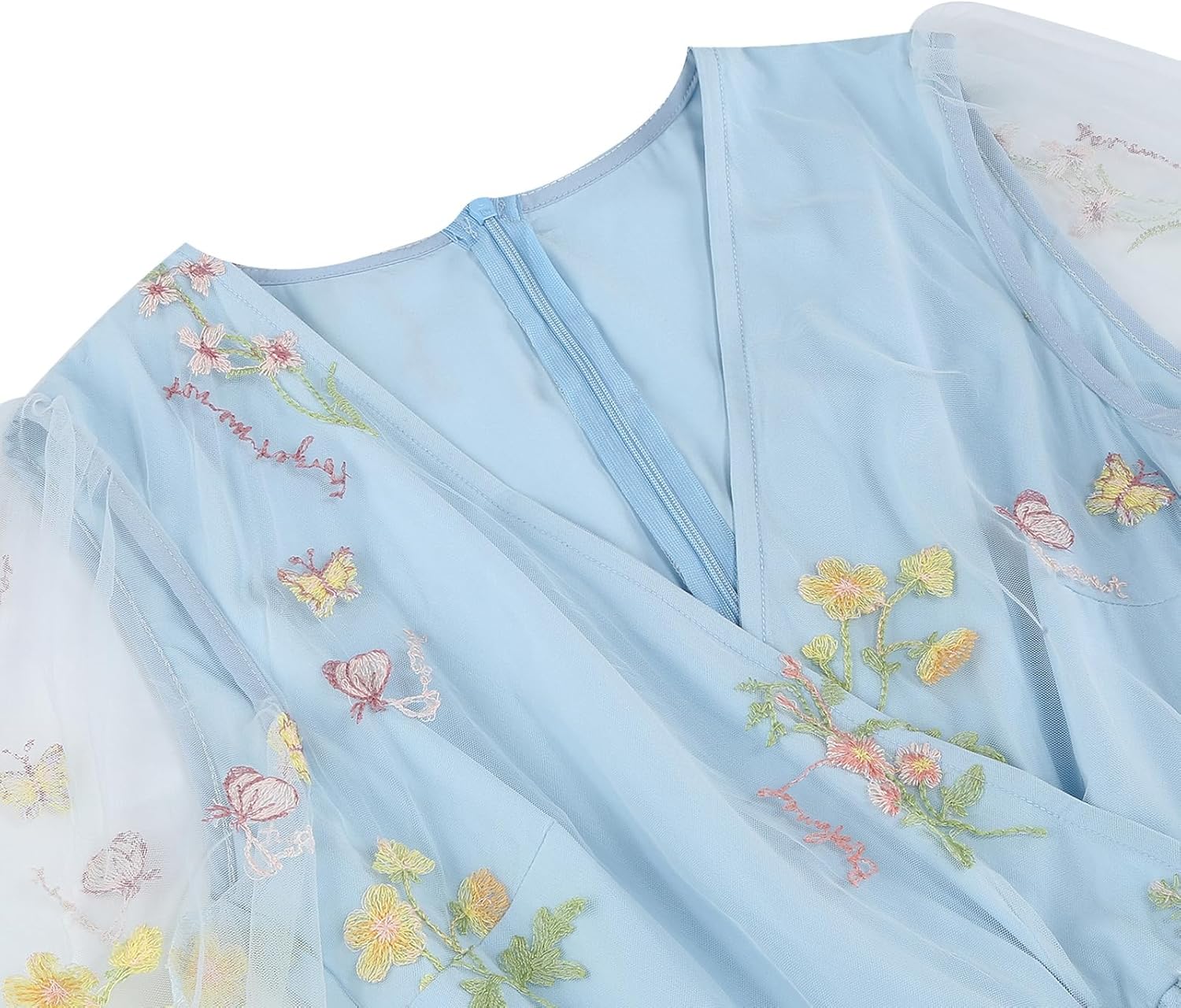 Women Half Sleeve Flower Embroidery Tulle Prom Dress Formal Party Gown Wrap V Neck Flare A Line Wedding Guest Cocktail Dress - Image 4