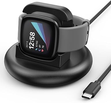Charger Dock for Fitbit Versa 4/Versa 3/Sense 2/Sense, Anti-Slip Charging Stand Dock with 4.4Ft USB C Cable Cord for Sense 2/Sense/Versa 4/Versa 3 Smartwatch
