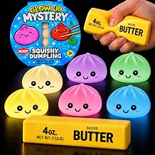 Glow in the Dark Squishy Dumpling with Butter - 1x Random Glow Up Bao Bun and 1x Squishy Butter Stick Squeeze Toys for Kids Boys or Girls 3+