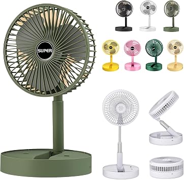 Telescopic Folding Fan - 2024 New Portable USB Rechargeable Collapsible Desk Fan for Travel, Silent Stand up Fan Wireless Folding Oscillating Compact Floor Standing Fans for Dorm & Bedroom L-GREEN