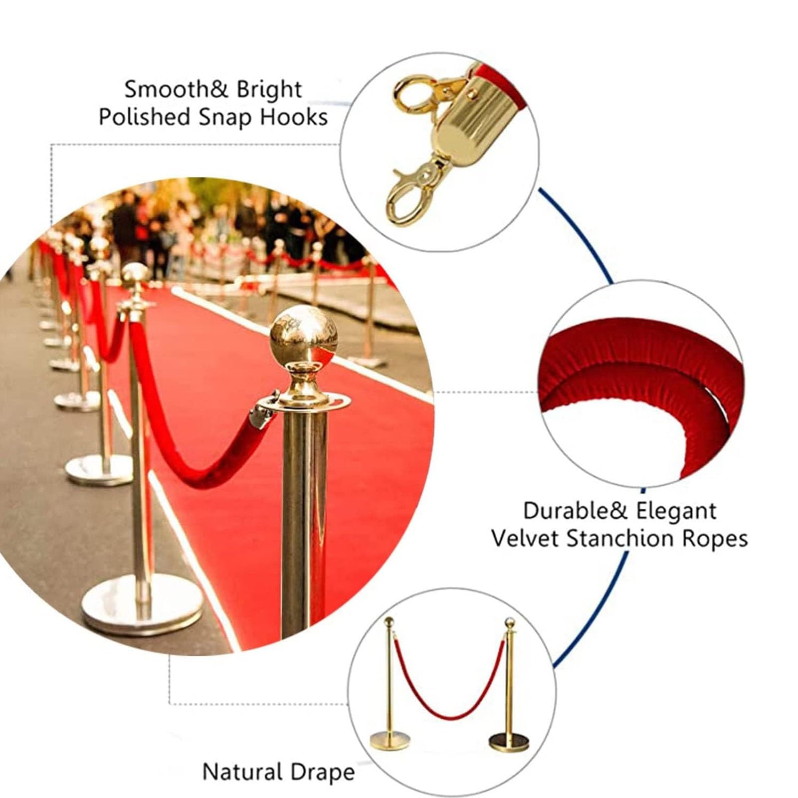 VIP aksamitna lina - czarna bariera kontroli tłumu ze srebrnymi haczykami, idealna do hoteli, bankietów, wydarzeń, zarządzania kolejkami i planowania wydarzeń, elegancki design
