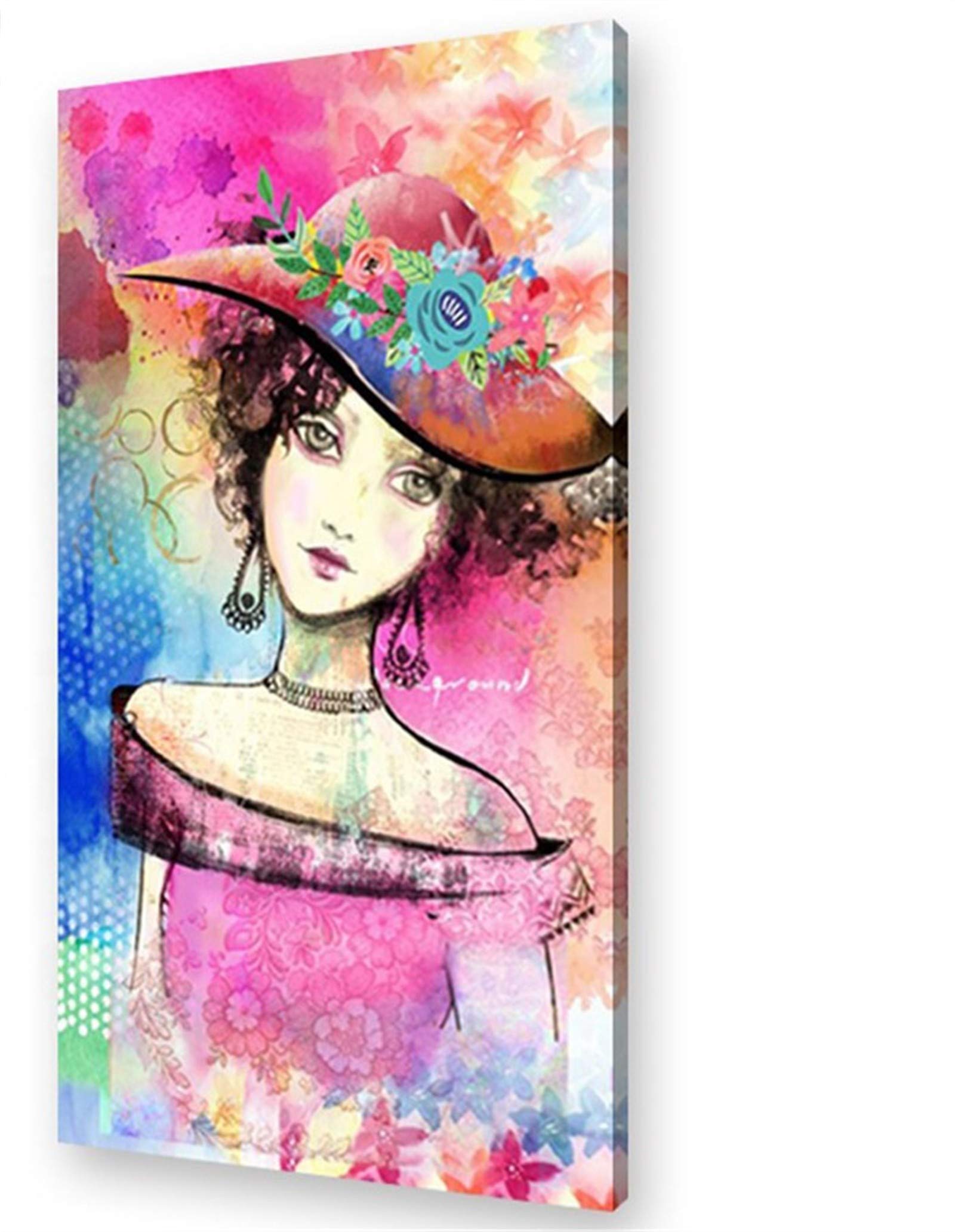 Kit Broderie Diamant Femme au Chapeau Idée Cadeau Créatif Adulte Toile 16x48inch