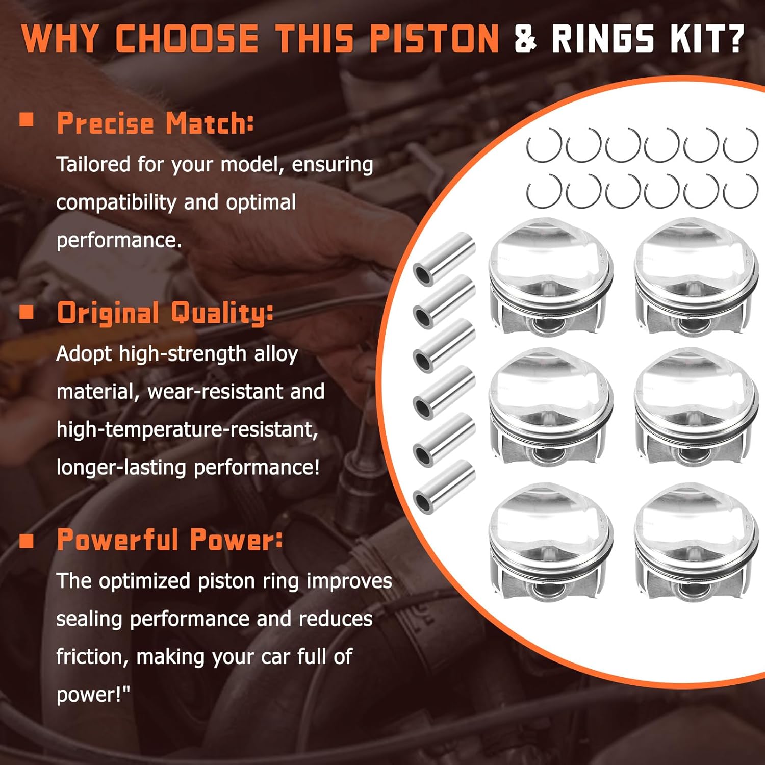 06E107065DM Engine Pistons Rings Set 6pcs STD Φ84.51mm Compatible with A4 A5 A6 A7 A8 Q5 Q7 3.0L V6 Volkswagen Touareg 2011-2015 3.0T Engine Piston & Ring Assembly Aftermarket Parts