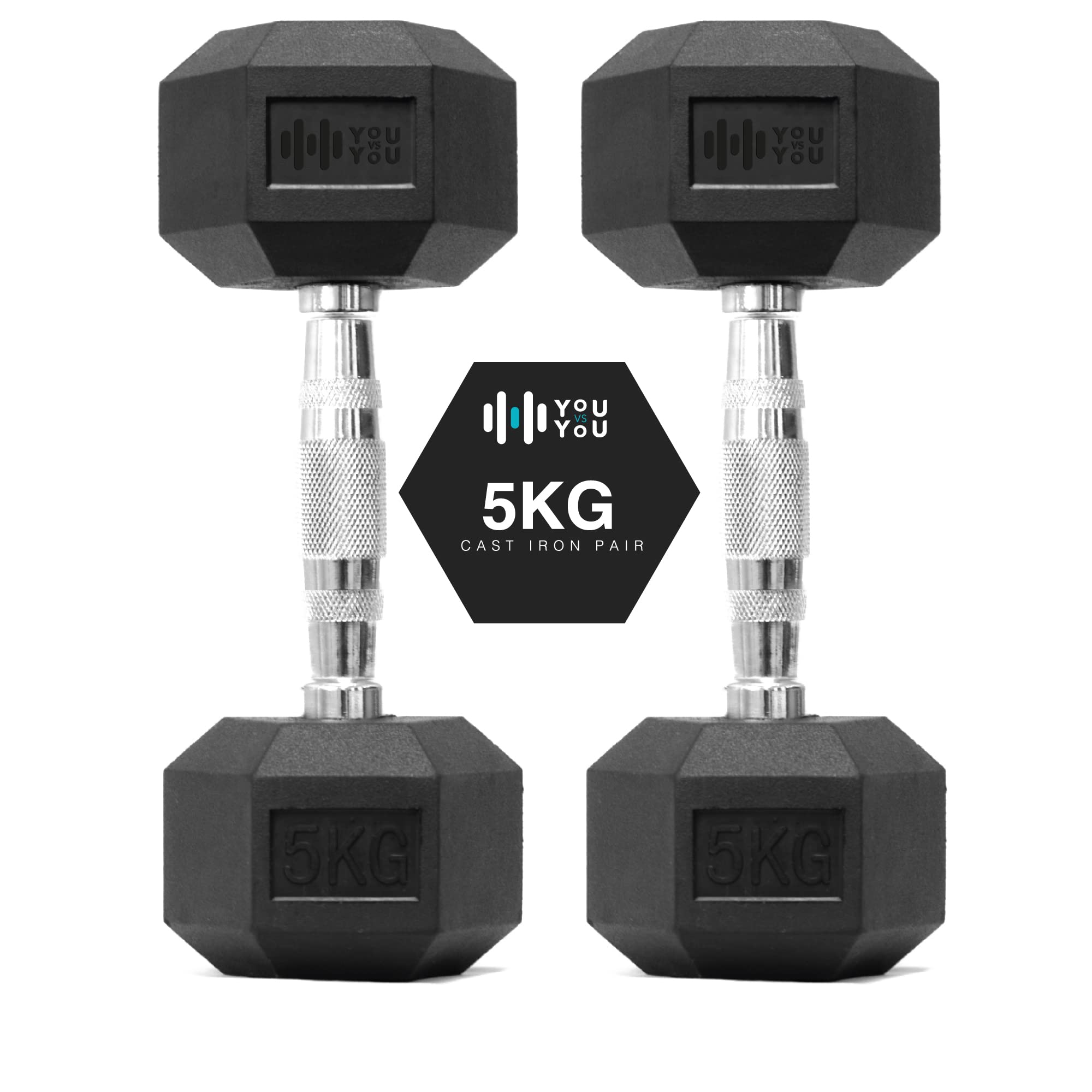 You vs You Hex Dumbbells Weights Pair for Home Exercise | 5kg Set of 2 Hexagonal Weight Rubber Encased for Home Fitness Gym Workouts Training Muscle Building & Conditioning | Unisex | Strength Fitness โ image 1