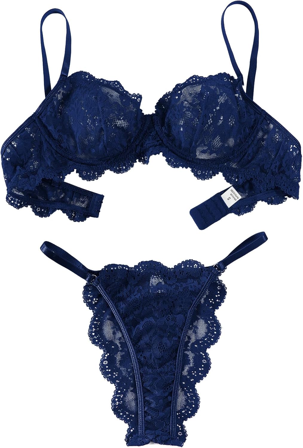 Lilosy Sexy Underwire Push Up Scallop Floral Lace Sheer Lingerie Set for Women Bra and Panty 2 Piece - Image 4