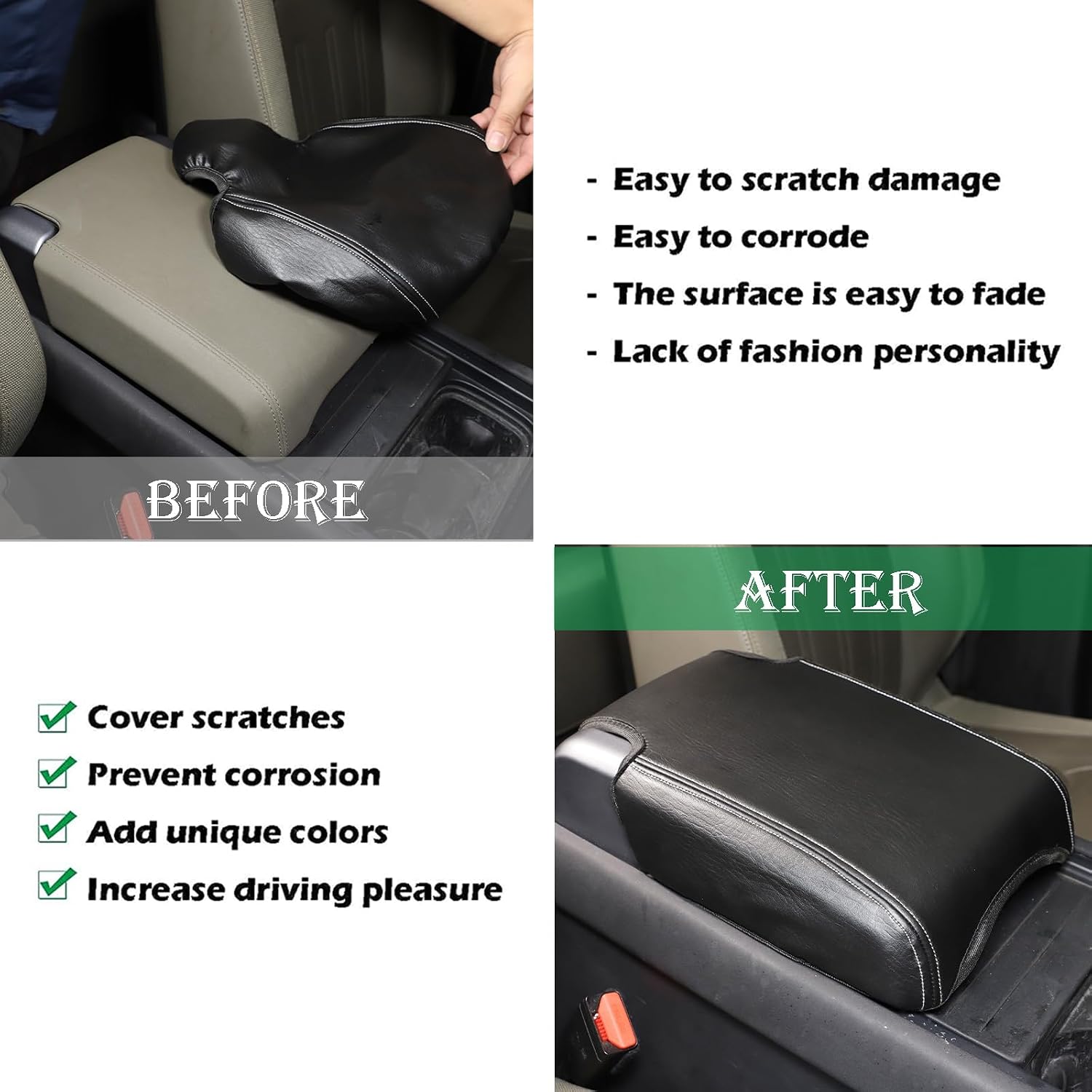 PIUGILH Car Center Armrest Cover Compatible with Land Rover Defender 90 110 130 2020 2021 2022 2023 2024, Leather Center Armrest Cover Pad, 1Pcs