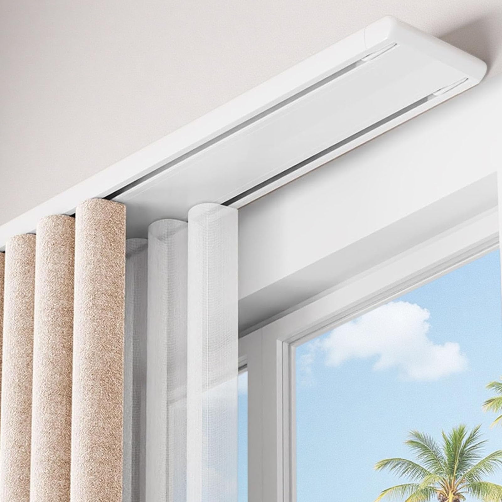 Double Track Curtain Rail Ceiling Mounted Silent Heavy Duty Curtain Track Sliding Rails Room Divider Electrophoresis Aluminum Double Curtain Rail Mount Anti Rust Drapery(White,1.2m(3.9ft))