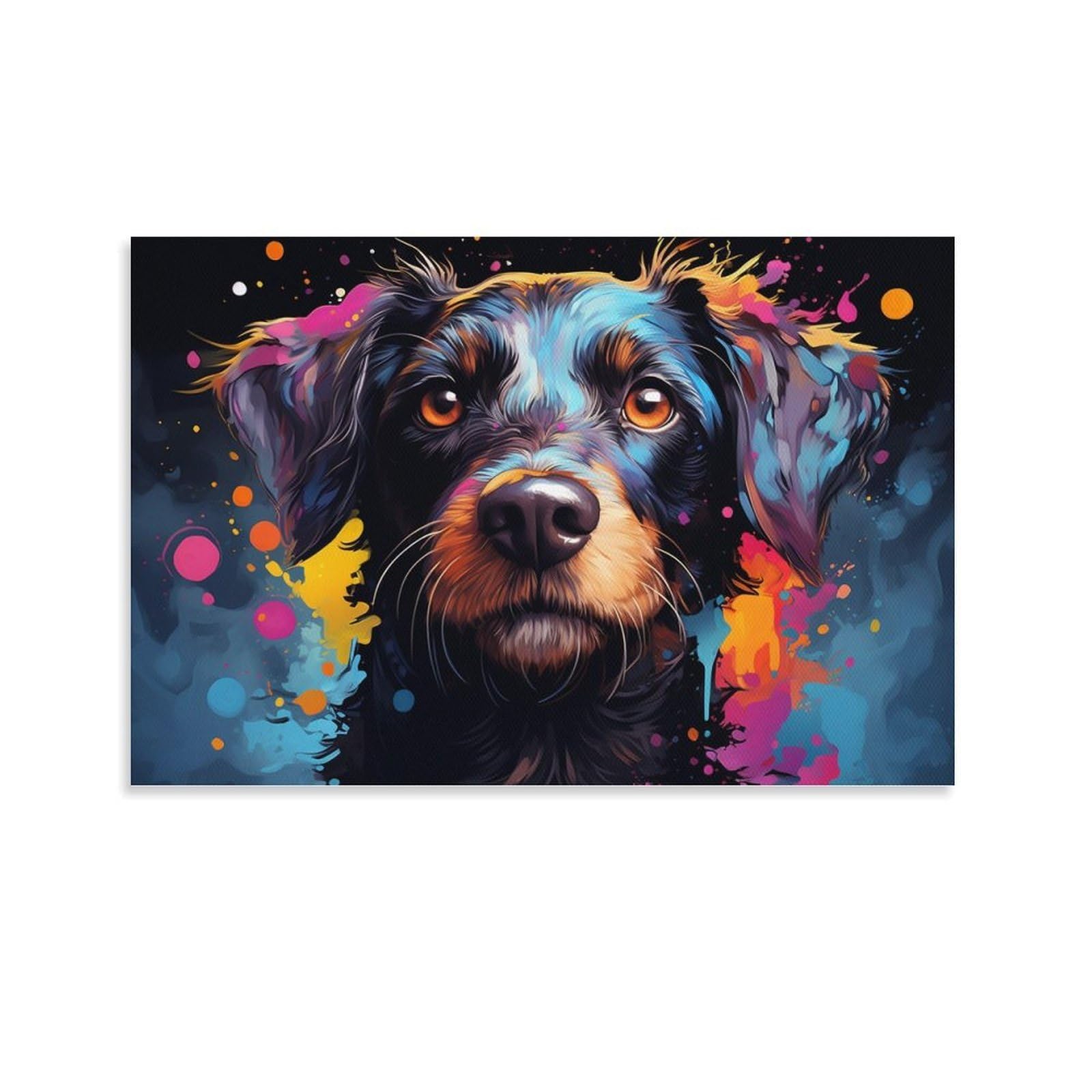 CPLVKWRQJ Bright Magical Colorful 1 Piece Colorful Dog Portrait Art Framed Canvas Print - Living Room Focal Point Ready to Hang Gallery Wall Decor 12x18inch(30x45cm)