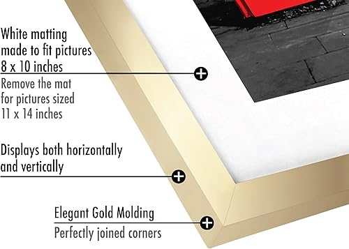 Miniatura 3 de Americanflat - Portarretratos de color dorado de 11 x 14pulgadas con vidrio inastillable, para fotos de 8 x 10pulgadas con paspartú y fotos de 11 x