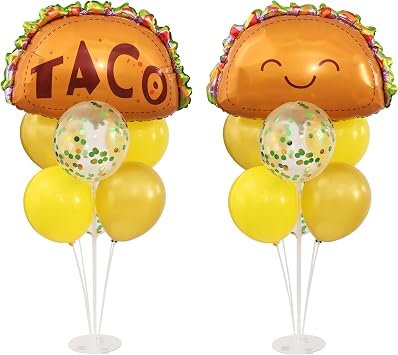 Mexico Taco Table Centerpiece Balloon Stand Kit 2 Sets, Taco Foil and Gold Yellow Latex Balloons for Mexican Fiesta Theme Party Baby Shower Decoration