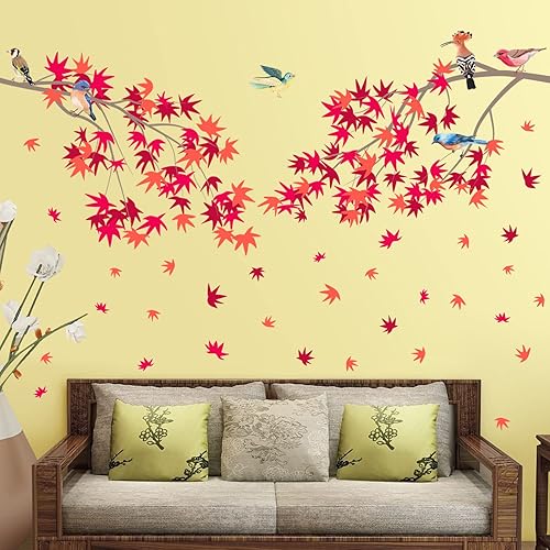 Miniatura 6 de Calcomanías de pared de hojas de arce otoñales, calcomanías de pared de hojas de arce rojas, despegar y pegar, ramas de árbol de arce de otoño, arte
